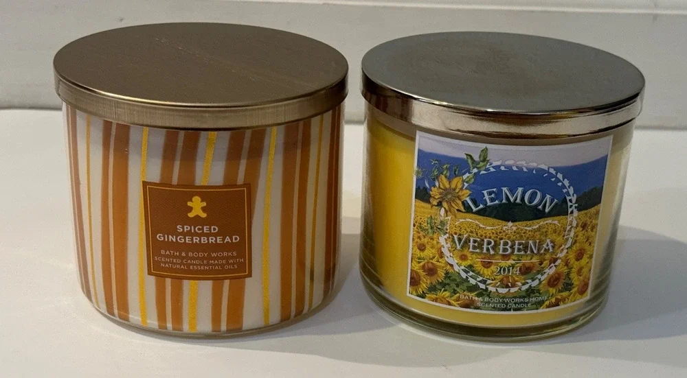🕯️ Bath & Body Works 3-Wick Candle Lot Spiced Gingerbread Lemon Verbena